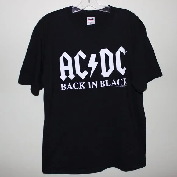 3/$55❤️vintage 2003 BACK IN BLACK AC/DC t-shirt Anvil band tee Anthill Trading - Picture 1 of 4